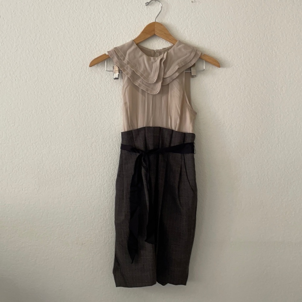 BCBG high neckline cream and brown dress